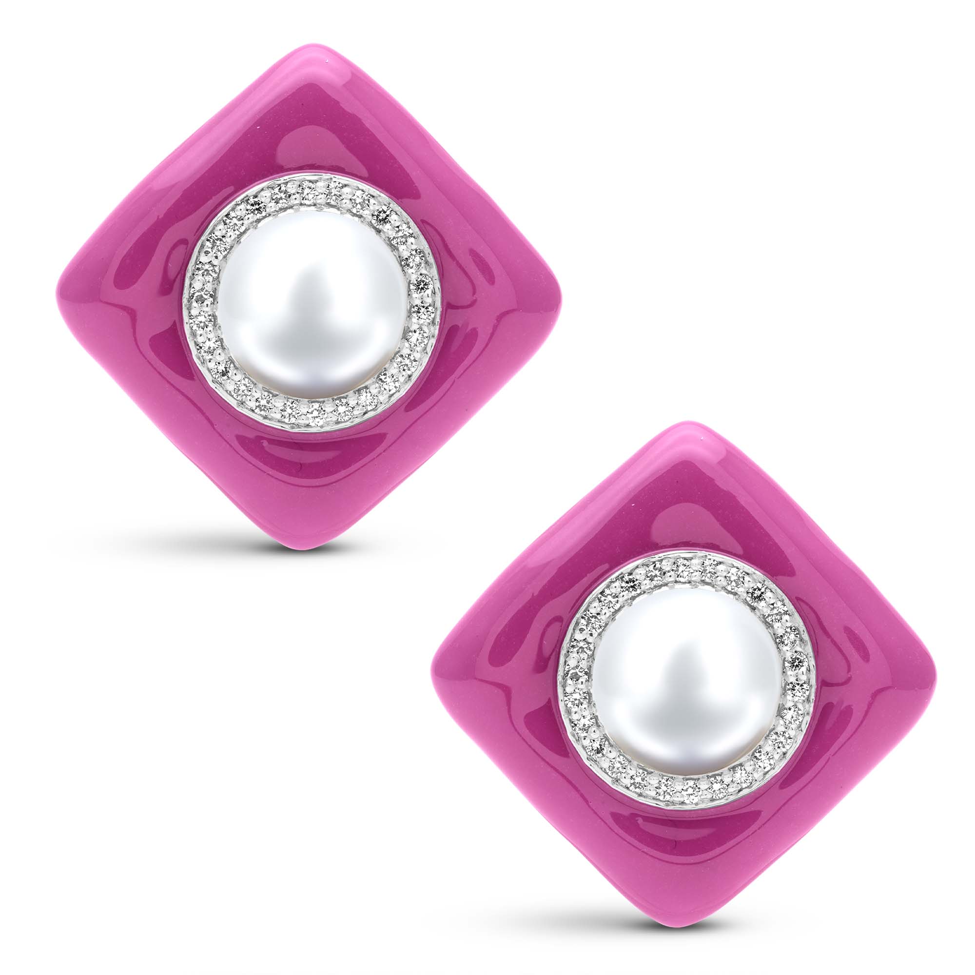 Earrings - South Sea Pearl And Diamond (Enamel) | Singhvi Jewels
