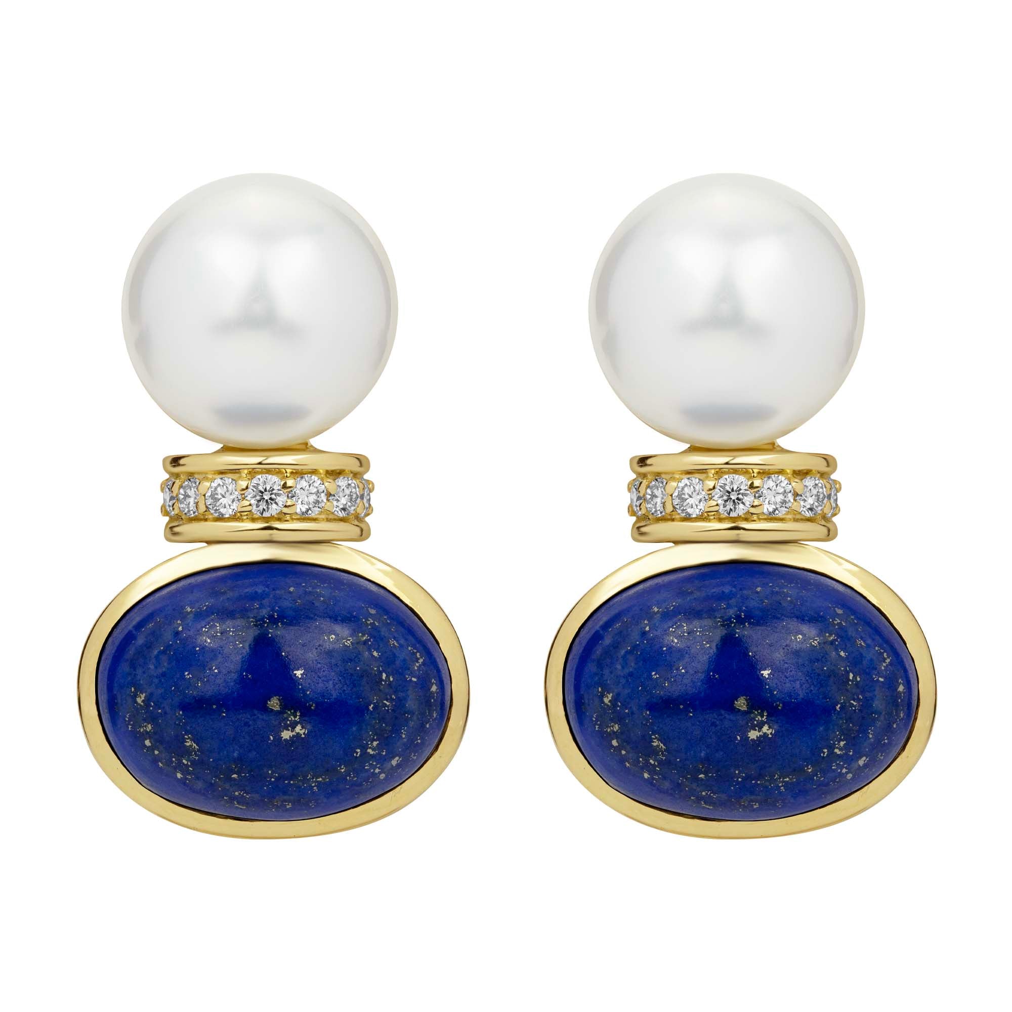 Earrings - South Sea Pearl, Lapis Lazuli and Diamond | Singhvi Jewels