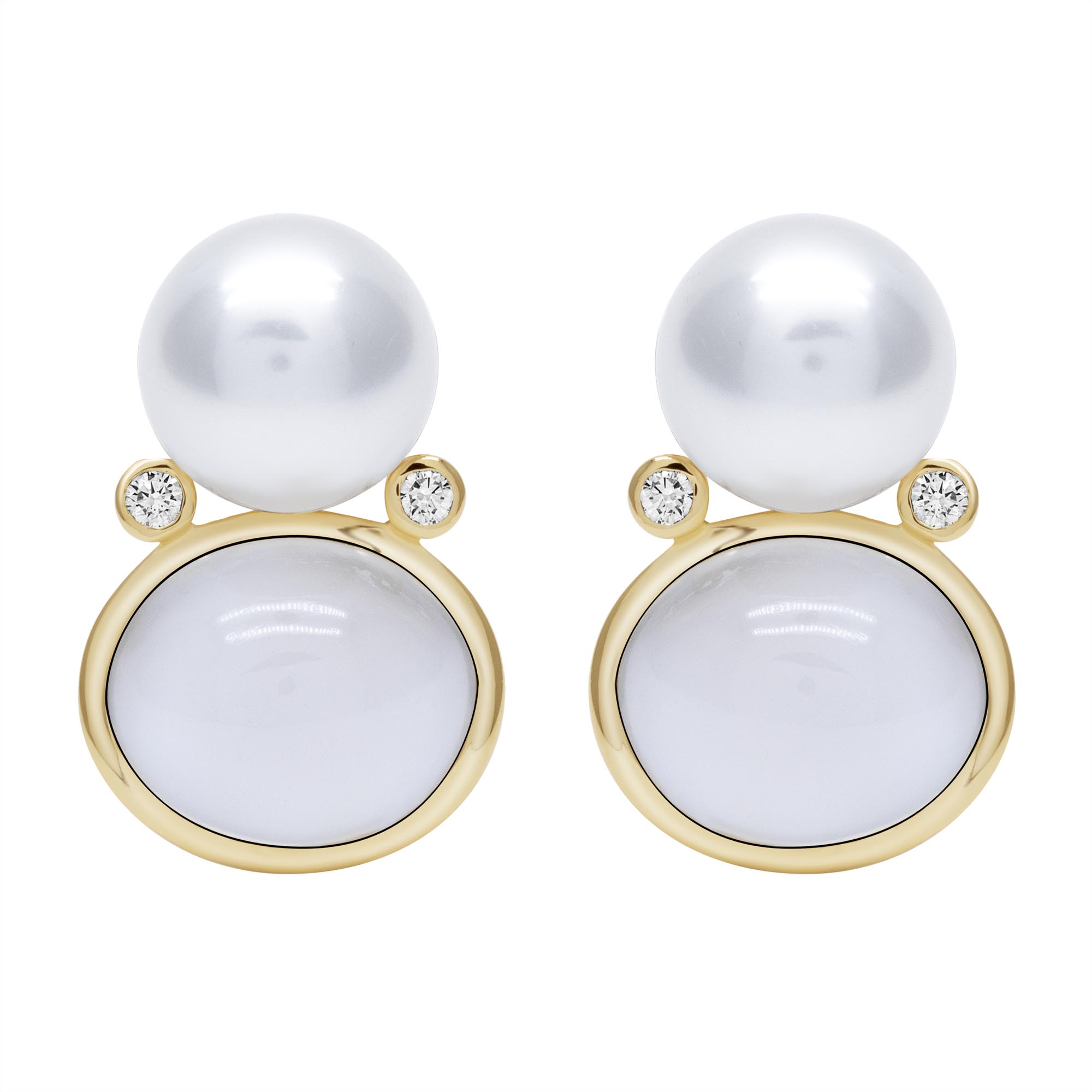 Earrings - Moonstone, South Sea Pearl and Diamond | Singhvi Jewels