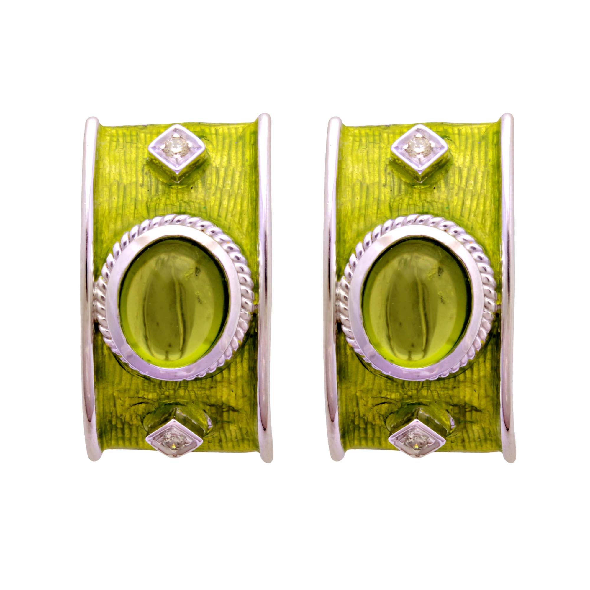 Earrings - Peridot and Diamond (Enamel) | Singhvi Jewels