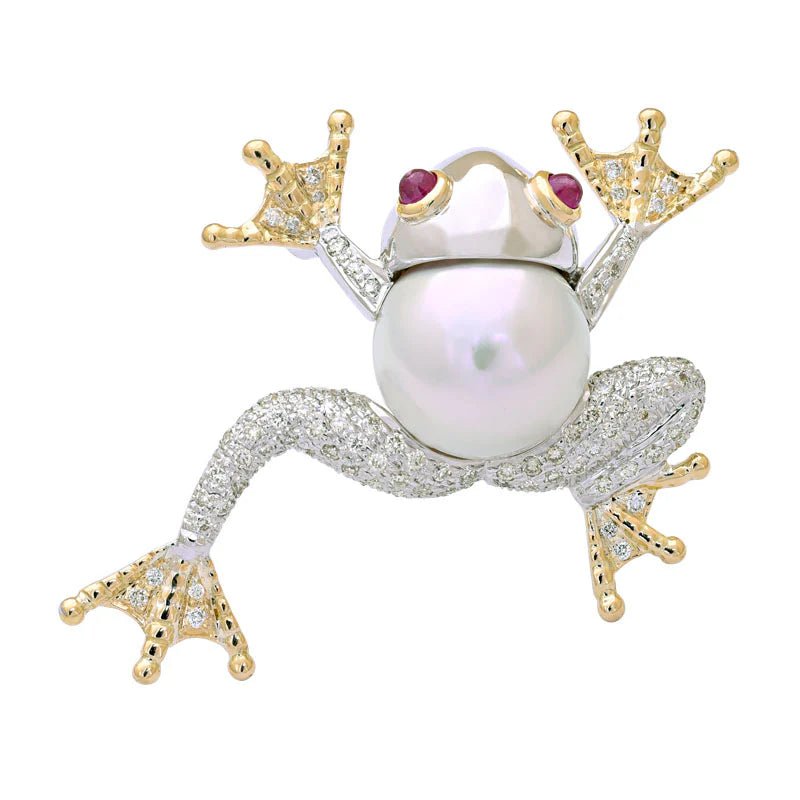Repair - Brooch - Ruby, South Sea Pearl And Diamond in 18K Gold and Sterling Silver (14CM)