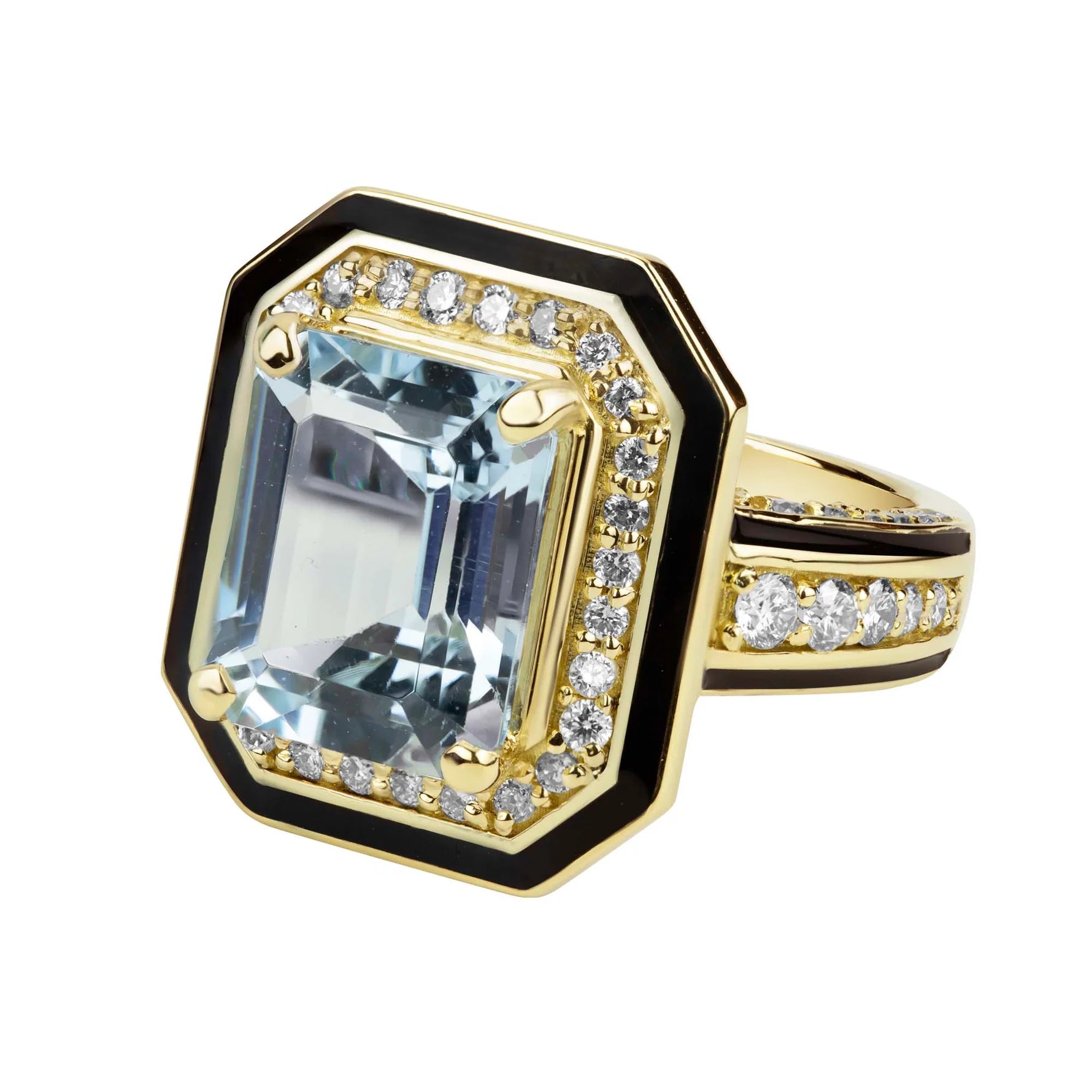 Repair - Ring - Aquamarine & Diamond in 18K Gold (Enamel) (2390D)