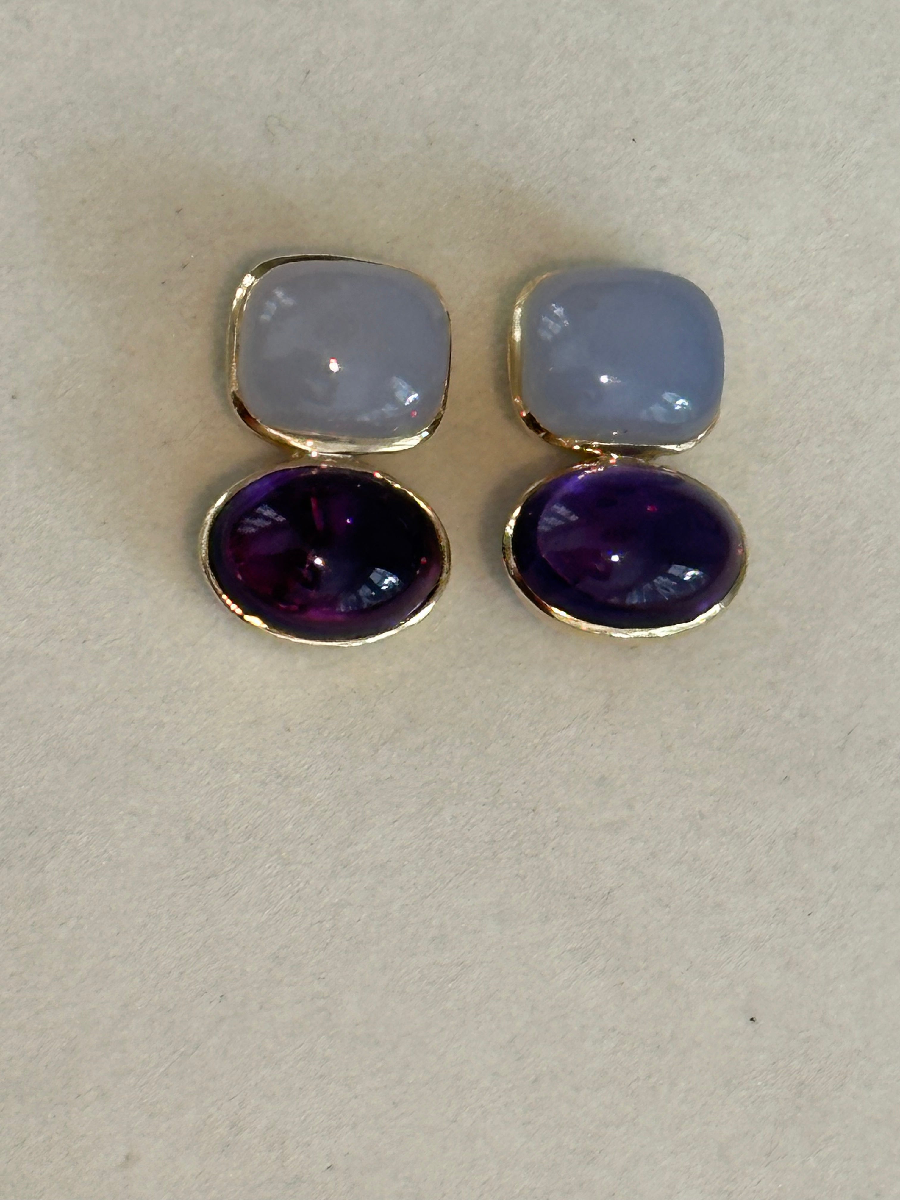 Repair - Earrings - Amethyst and Chalcedony in 18K Gold | Singhvi Jewels