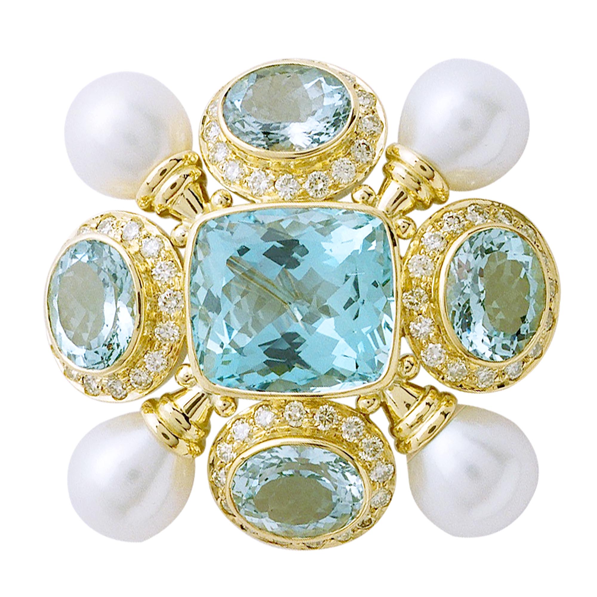 Brooch - Aquamarine, Pearl and Diamond | Singhvi Jewels