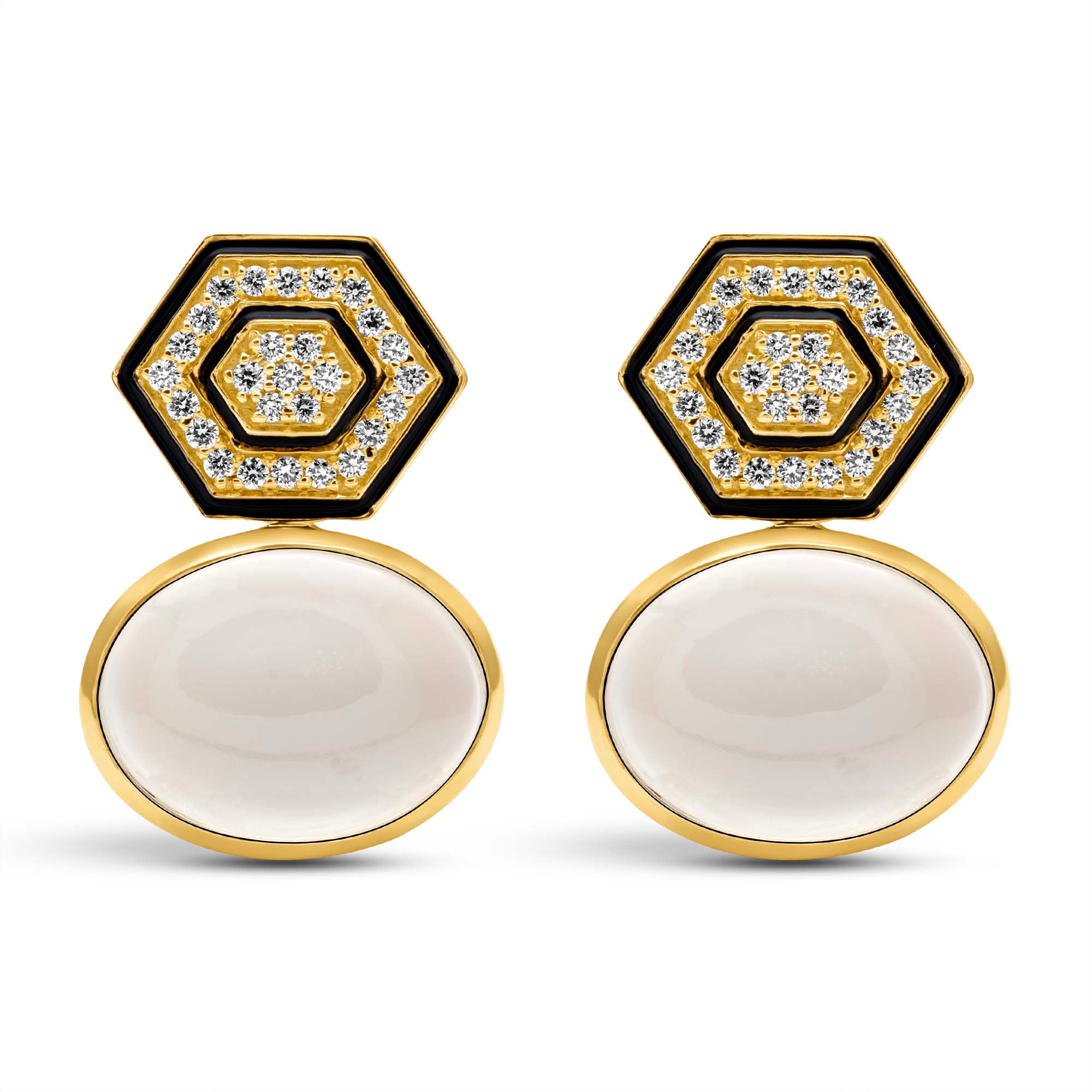 Earrings - Moonstone And Diamond (Enamel) | Singhvi Jewels