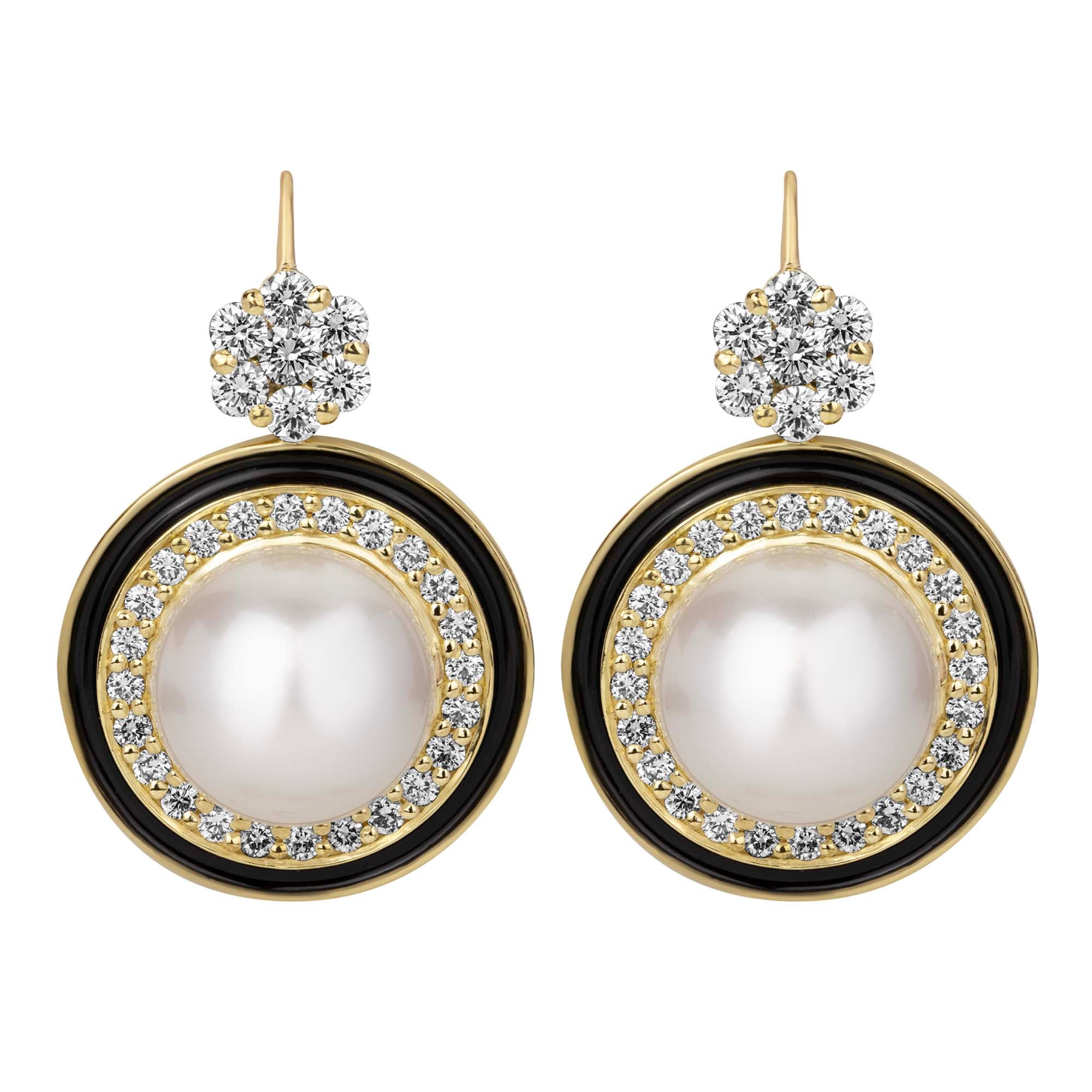 Earrings - South Sea Pearl And Diamond ( Enamel) (2392E) | Singhvi Jewels