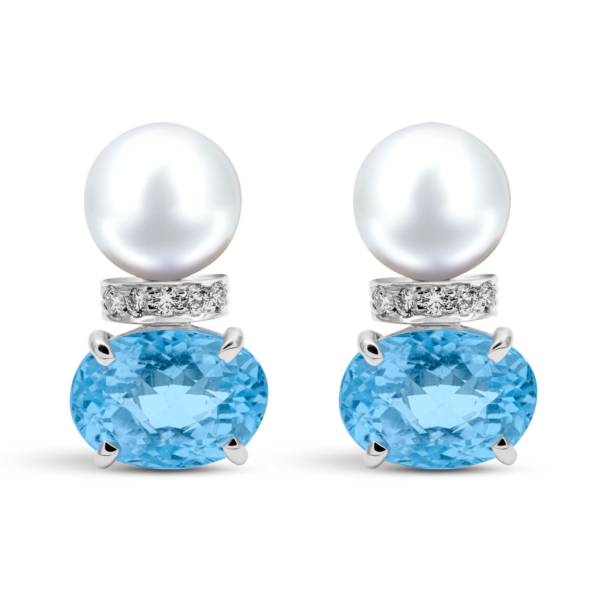 Earrings - Fresh Water Pearl, Blue Topaz And Diamond (332AS) | Singhvi Jewels