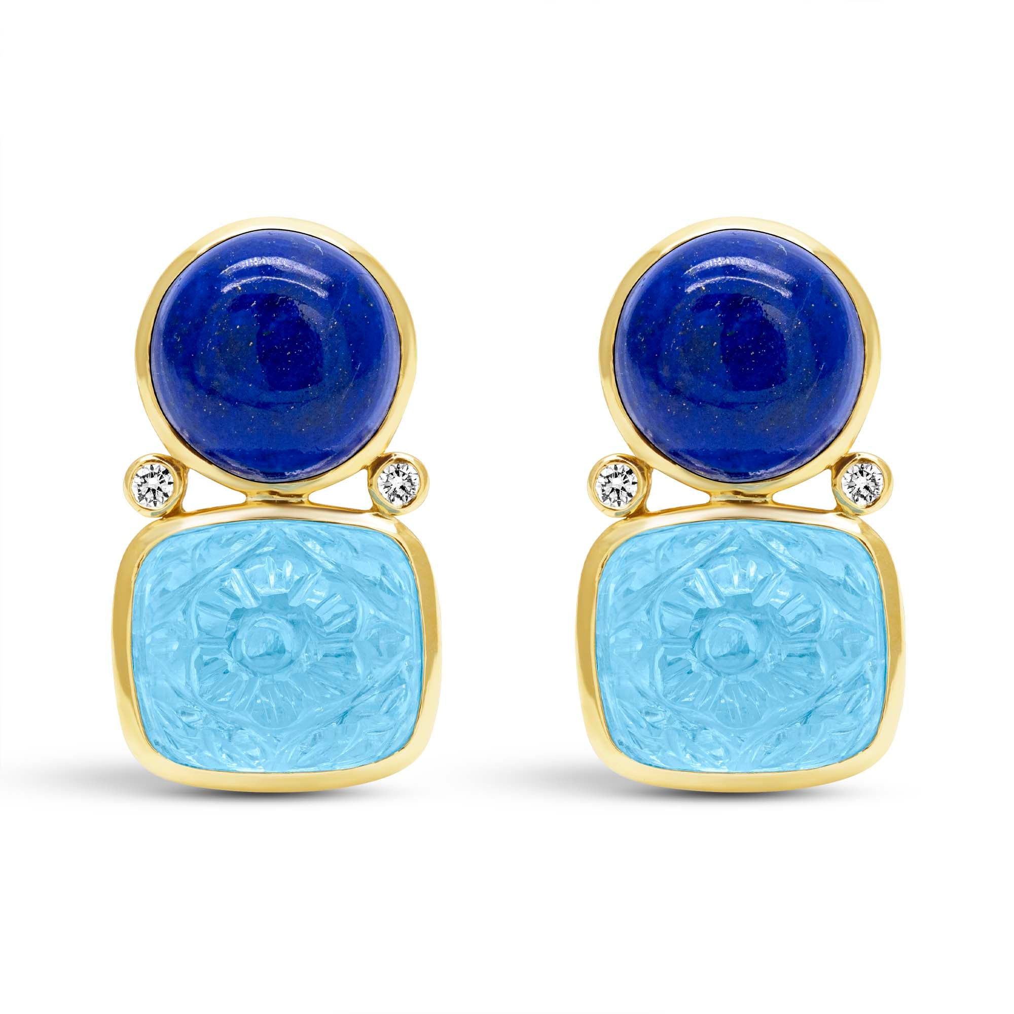 Earrings - Blue Topaz, Lapis Lazuli And Diamond In 18k Gold