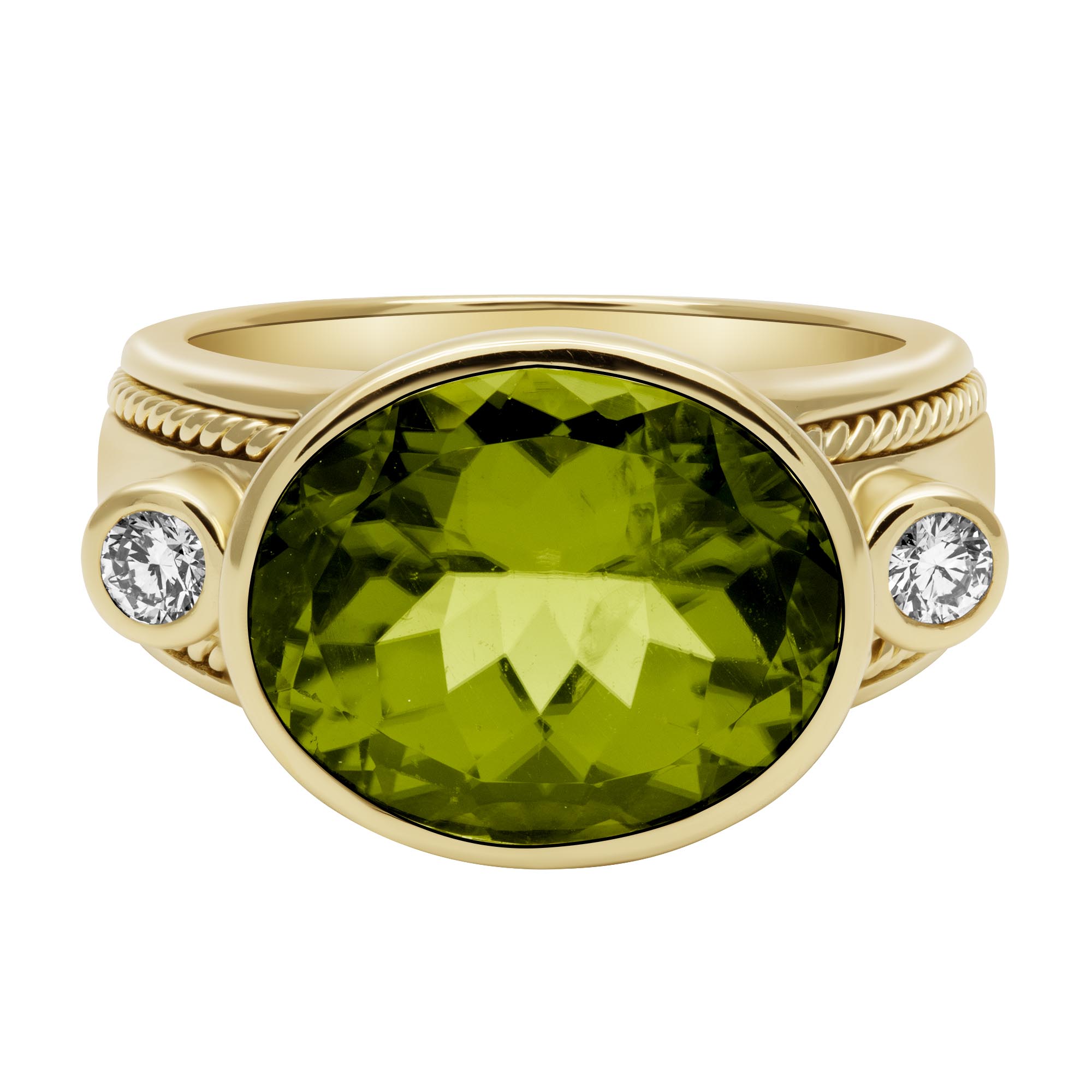 Ring - Peridot And Diamond In 18k Gold | Singhvi Jewels