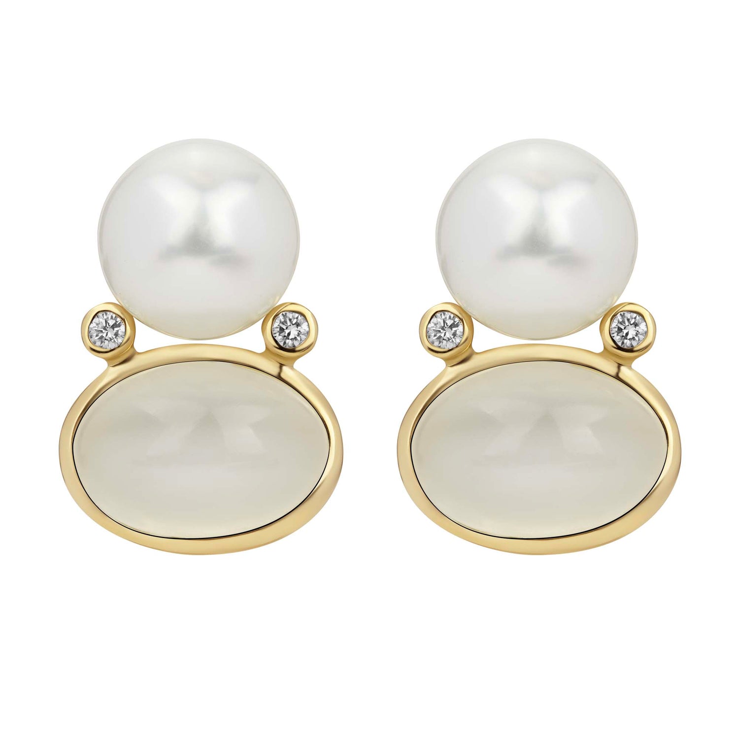 Earrings - South Sea Pearl, Moonstone and Diamond | Singhvi Jewels