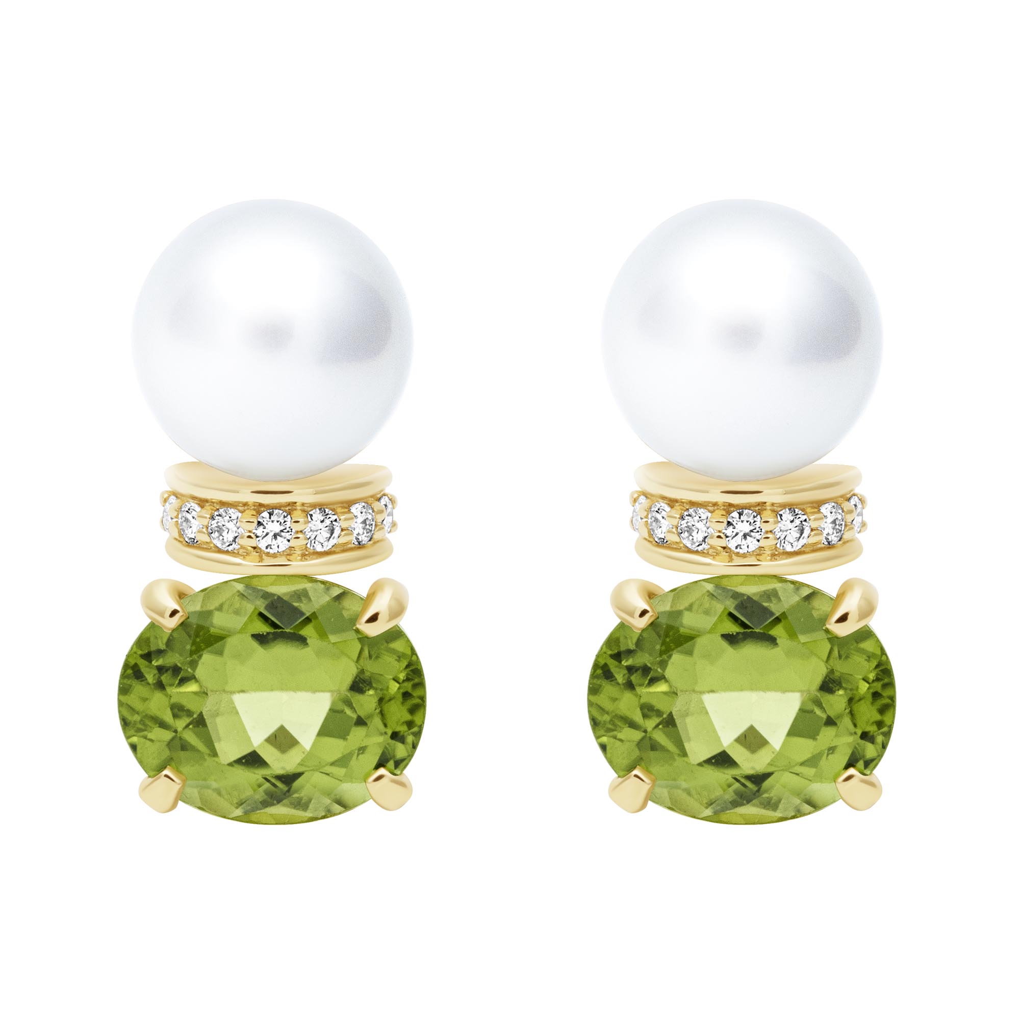 Earrings - South Sea Pearl, Peridot and Diamond | Singhvi Jewels