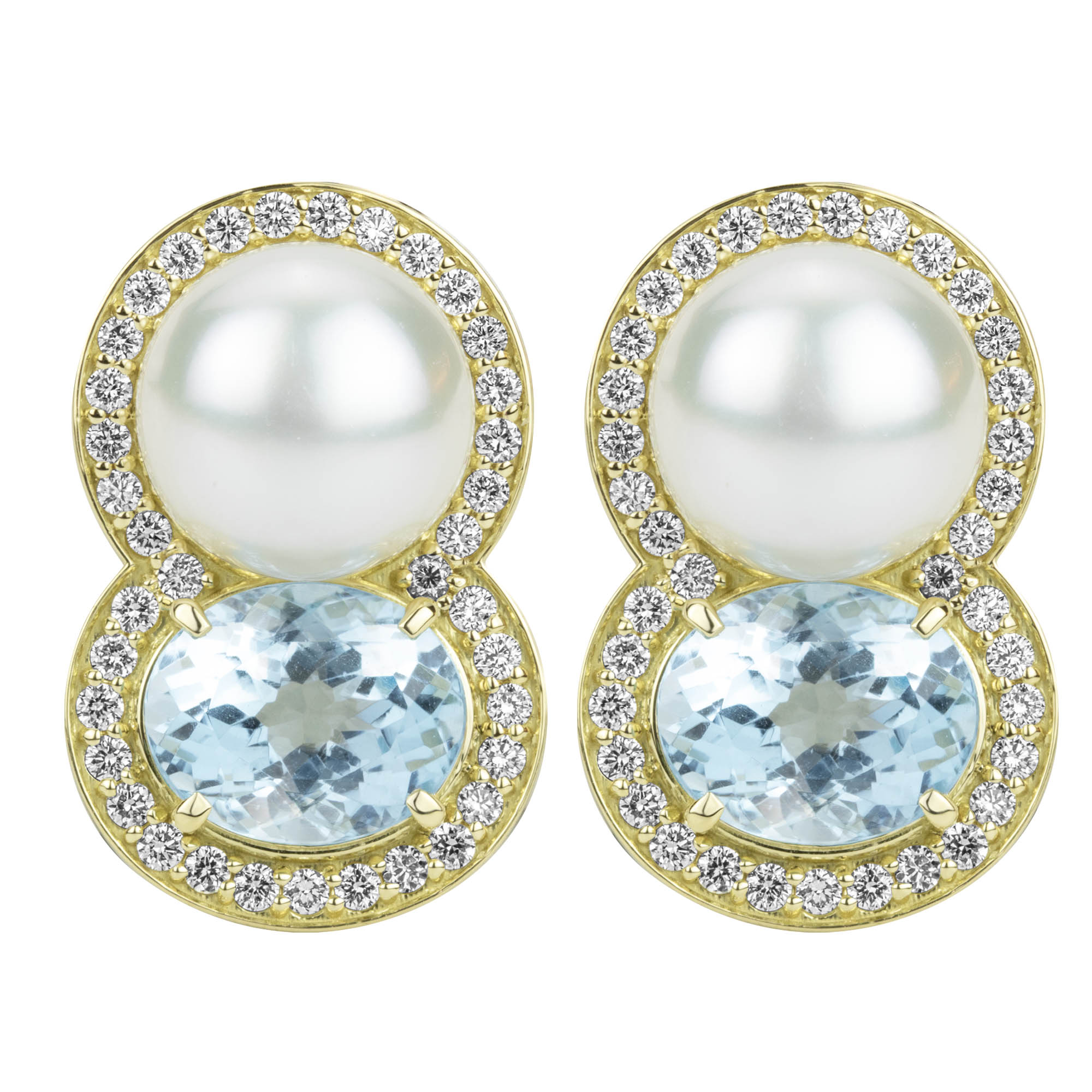 Earrings - Blue Topaz, Southsea Pearl And Diamond | Singhvi Jewels