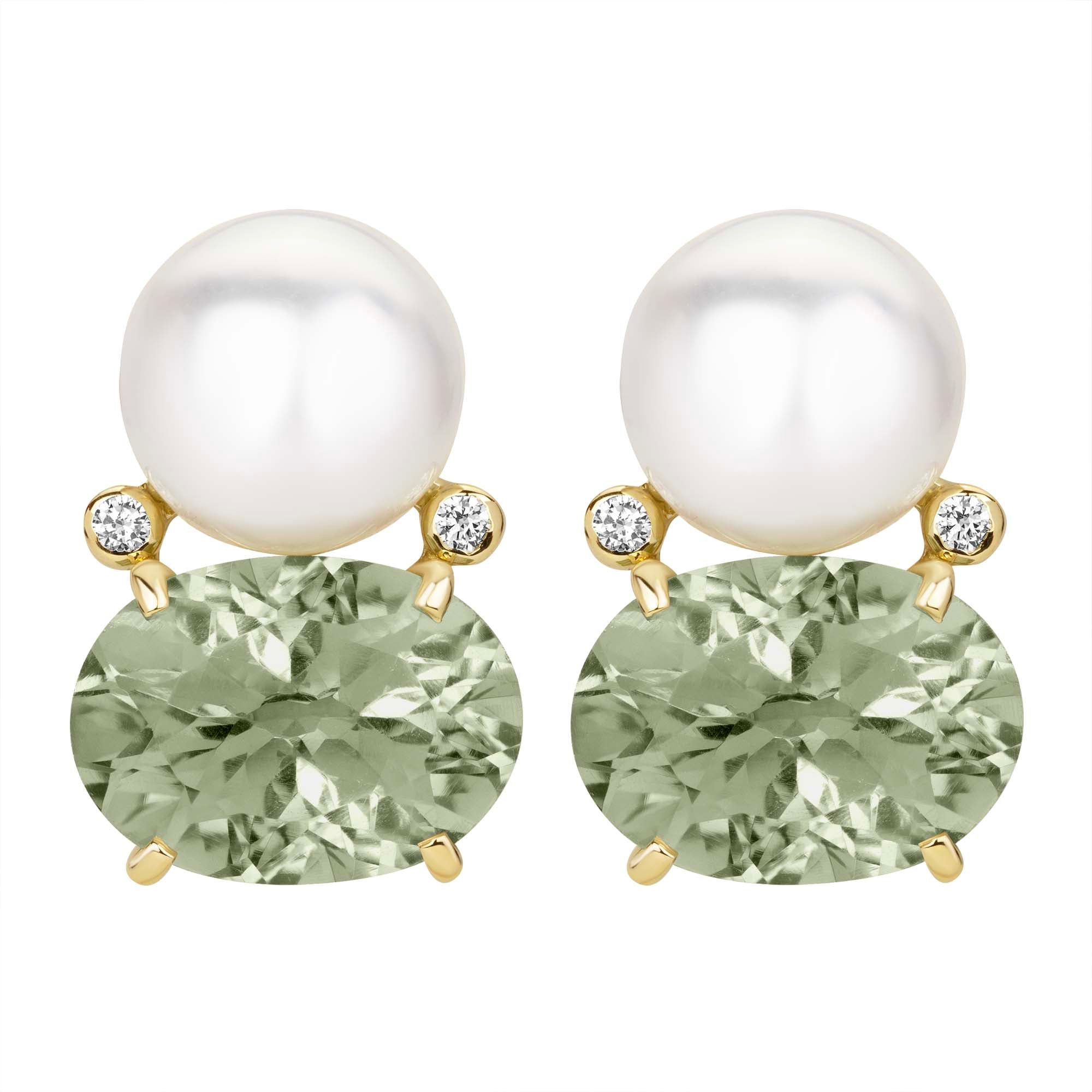 Earrings - South Sea Pearl, Green Quartz And Diamond (2385B) | Singhvi Jewels