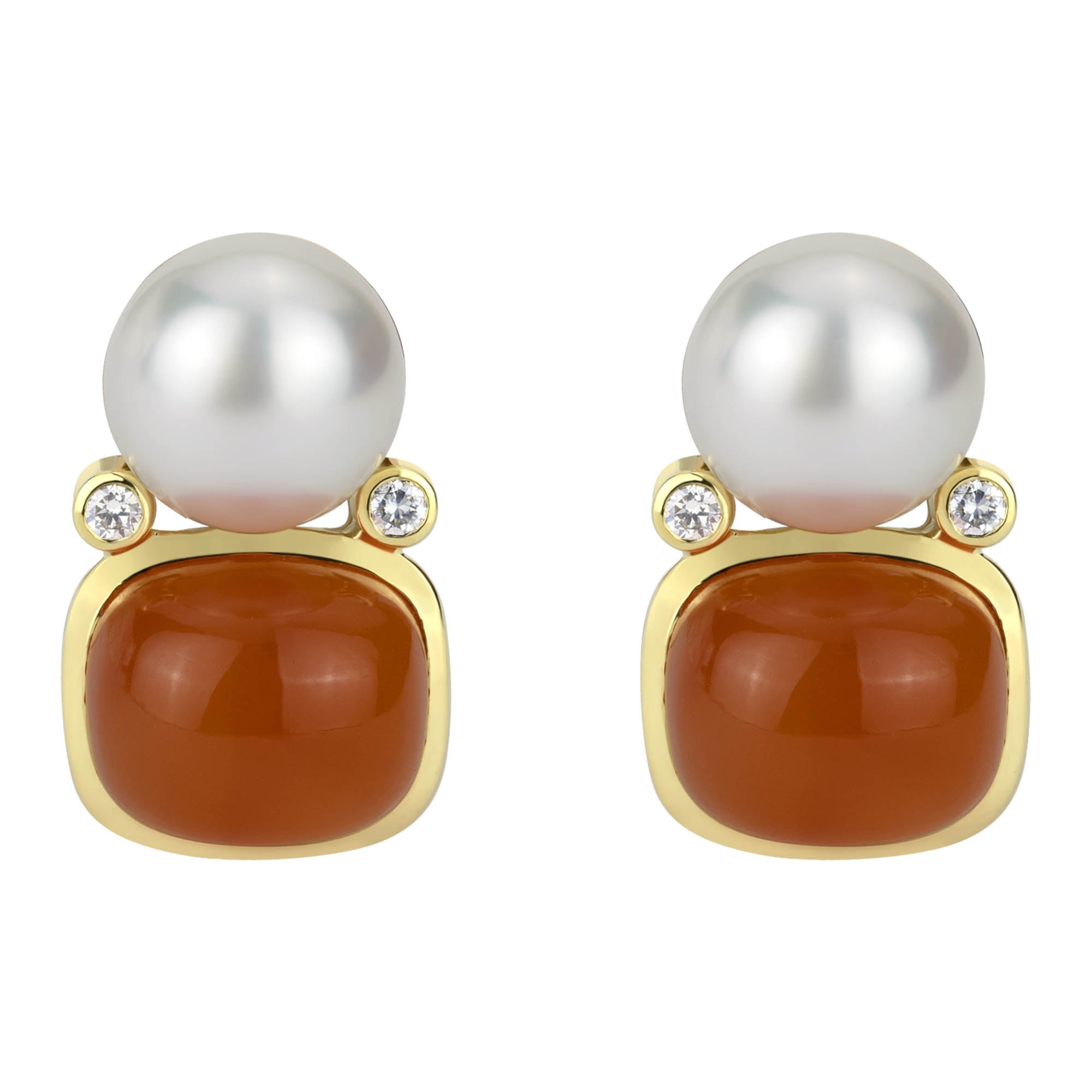 Earrings - South Sea Pearl, Cornellian And Diamond (2309A) | Singhvi Jewels