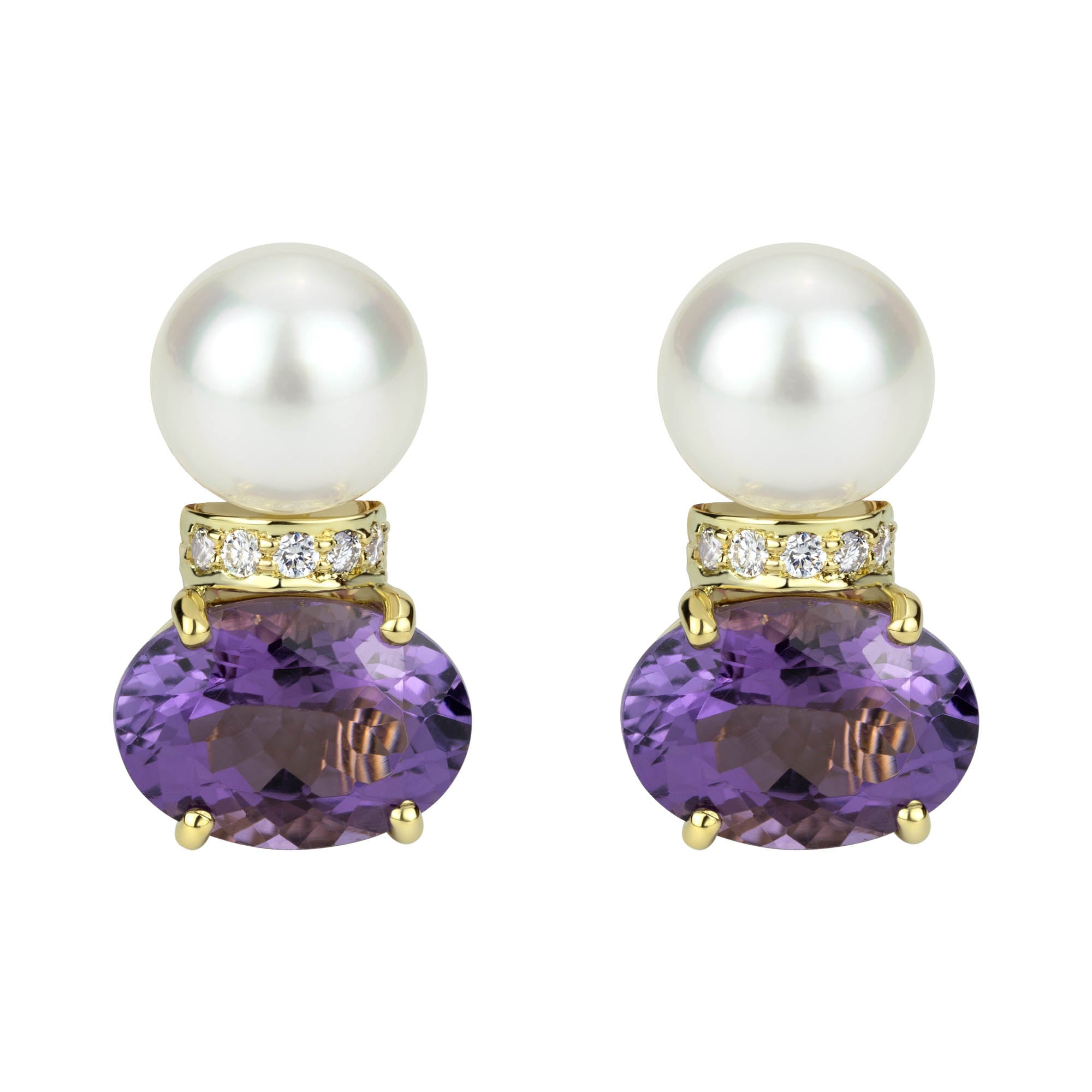 Earrings - Amethyst Pearl And Diamond (2301E) | Singhvi Jewels