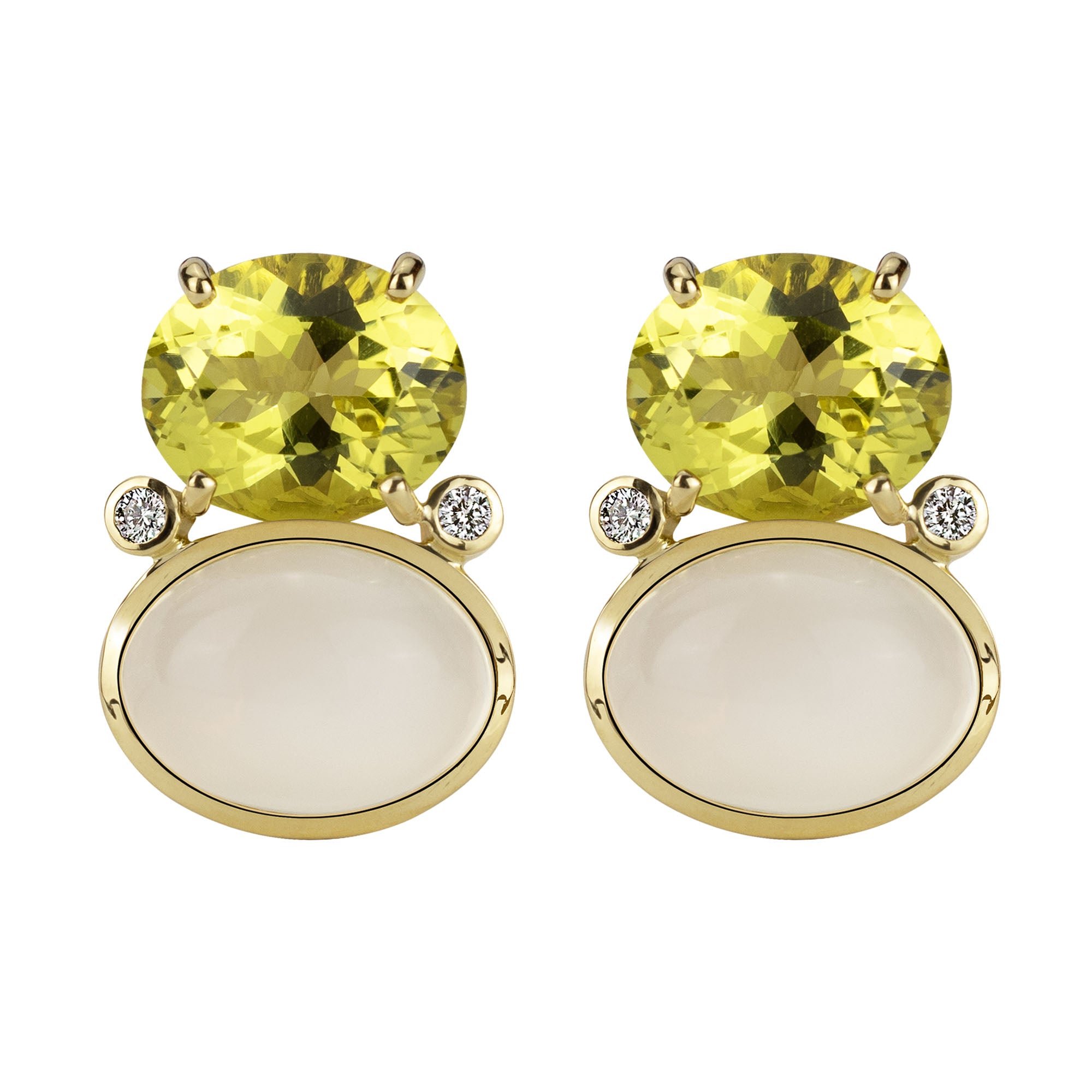 Earrings - Lemon Quartz, Moonstone And Diamond (2344E) | Singhvi Jewels