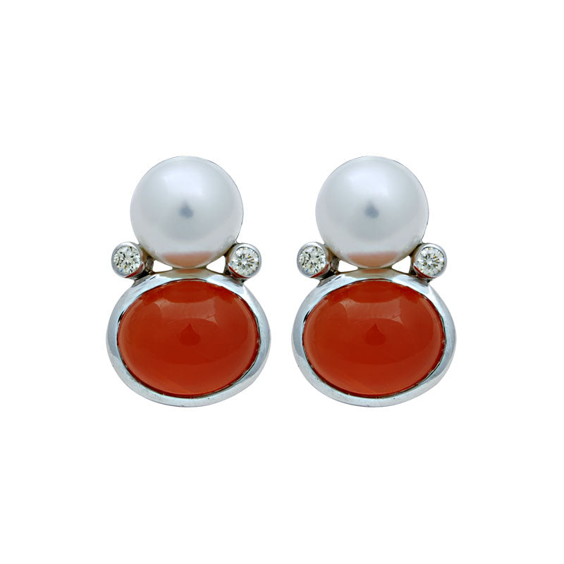 Earrings-South Sea Pearl, Cornelian and Diamond | Singhvi Jewels