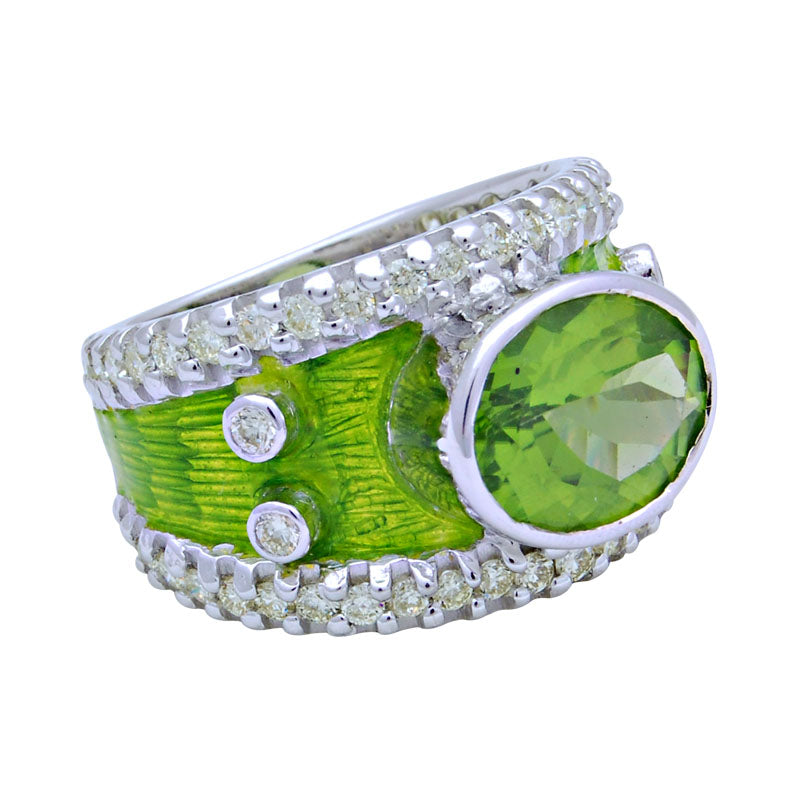 Ring - Peridot and Diamond (Enamel) | Singhvi Jewels
