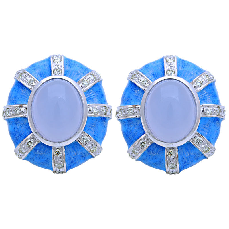 Earrings-Chalcedony and Diamond (Enamel) | Singhvi Jewels