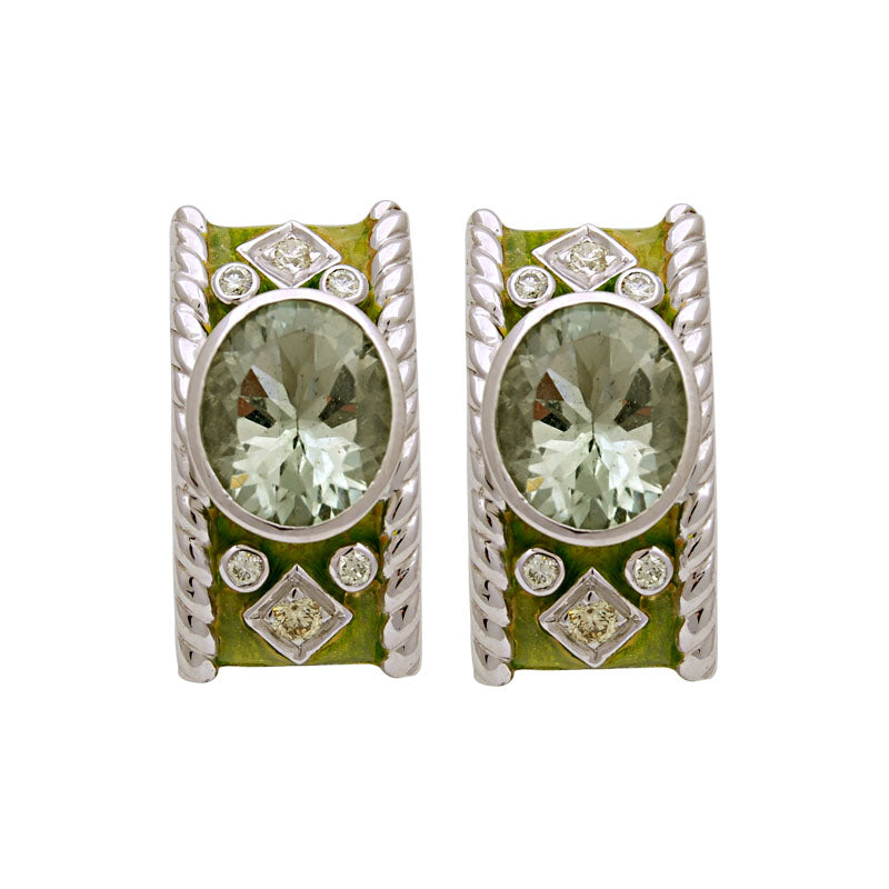 Earrings-Green Quartz and Diamond (Enamel) | Singhvi Jewels