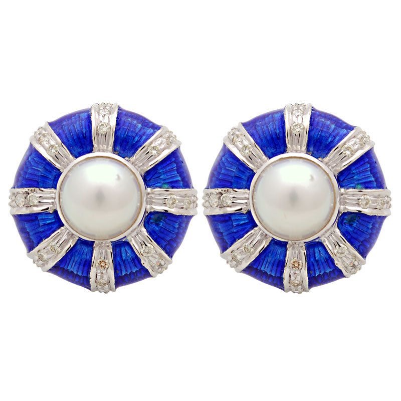 Earrings - South Sea Pearl and Diamond (Enamel) | Singhvi Jewels