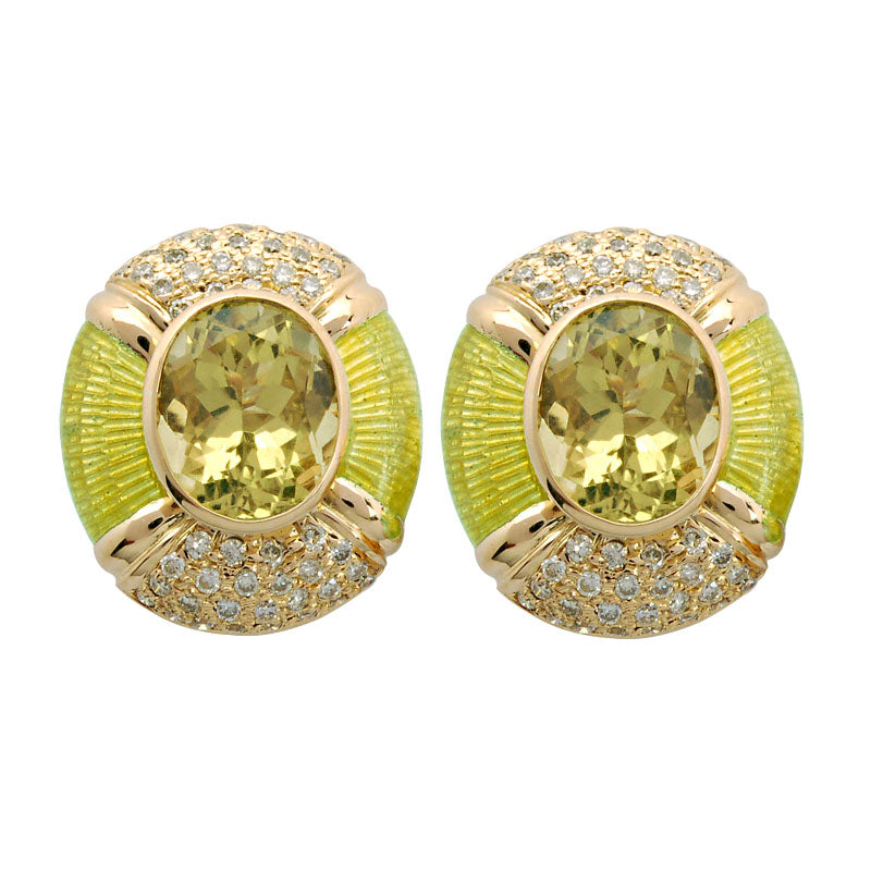 Earrings - Lemon Quartz and Diamond (Enamel) | Singhvi Jewels