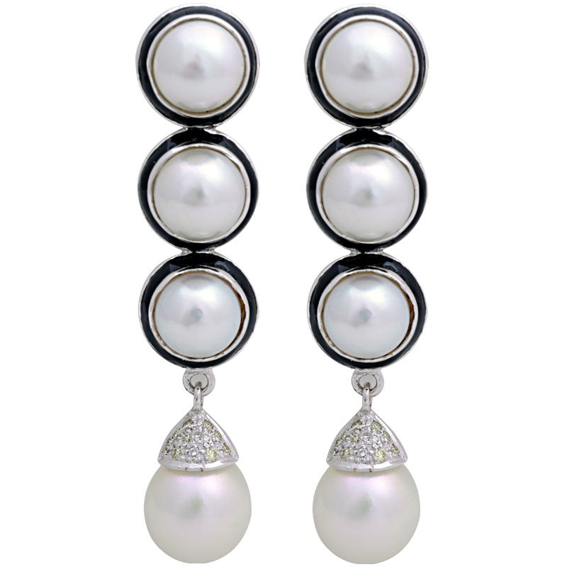 Earrings - South Sea Pearl and Diamond (Enamel) | Singhvi Jewels