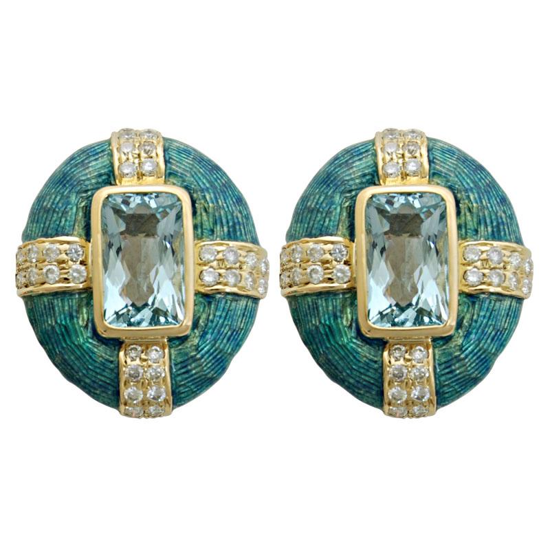 Earrings-Aquamarine and Diamond (Enamel) (1207H) | Singhvi Jewels