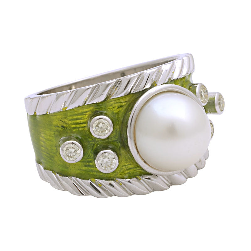 Ring - South Sea Pearl and Diamond (Enamel) | Singhvi Jewels