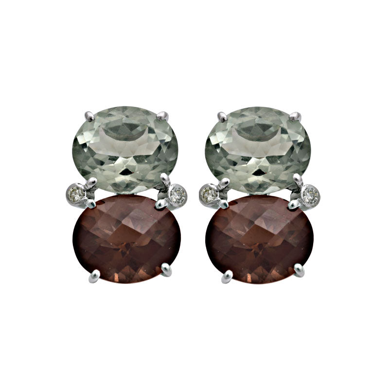 Earrings - Smokey Quartz, Green Quartz and Diamond | Singhvi Jewels