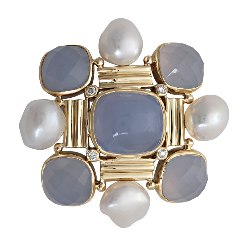 Brooch-Chalcedony, Pearl and Diamond | Singhvi Jewels