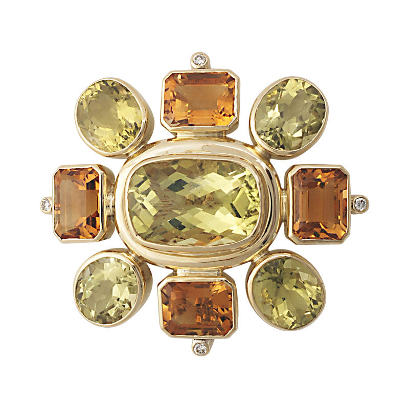 Brooch - Lemon Quartz, Citrine and Diamond | Singhvi Jewels