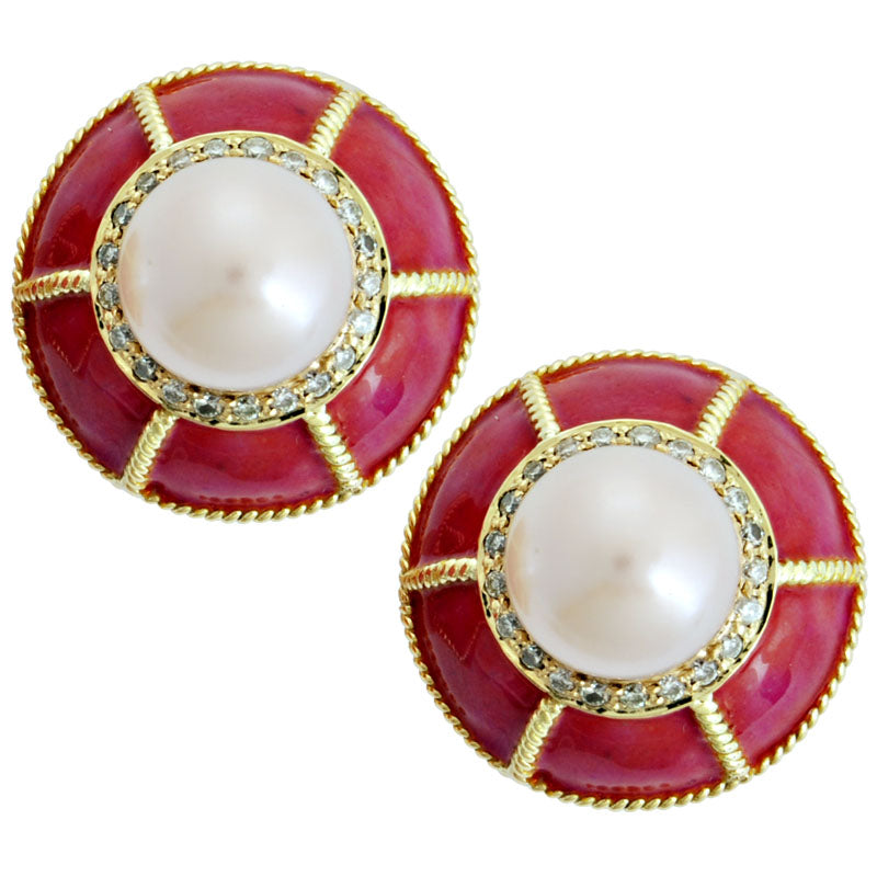 Earrings - Pearl and Diamond (Enamel) | Singhvi Jewels