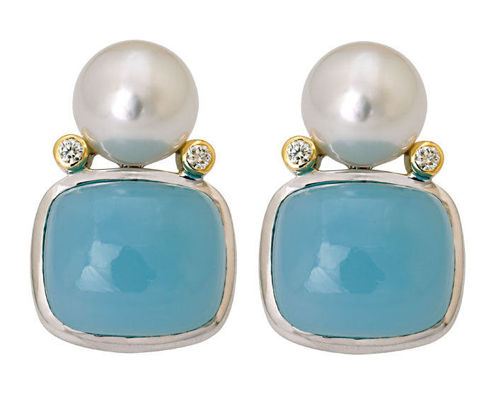Repair - Earrings - Chalcedony, South Sea Pearl and Diamond (15HM) | Singhvi Jewels