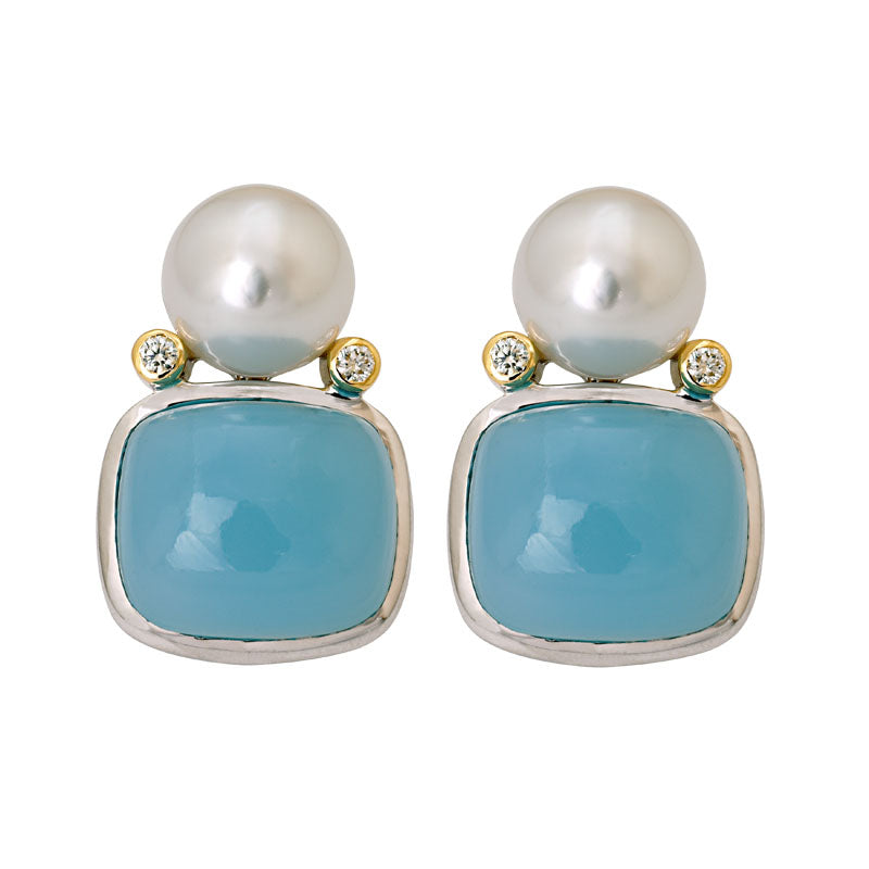 Earrings- Chalcedony, South Sea Pearl and Diamond | Singhvi Jewels
