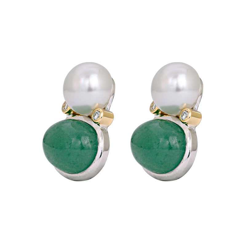 Earrings - Aventurine, South Sea Pearl and Diamond | Singhvi Jewels