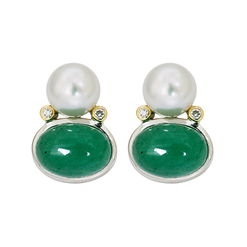 Earrings- Aventurine, South Sea Pearl and Diamond | Singhvi Jewels