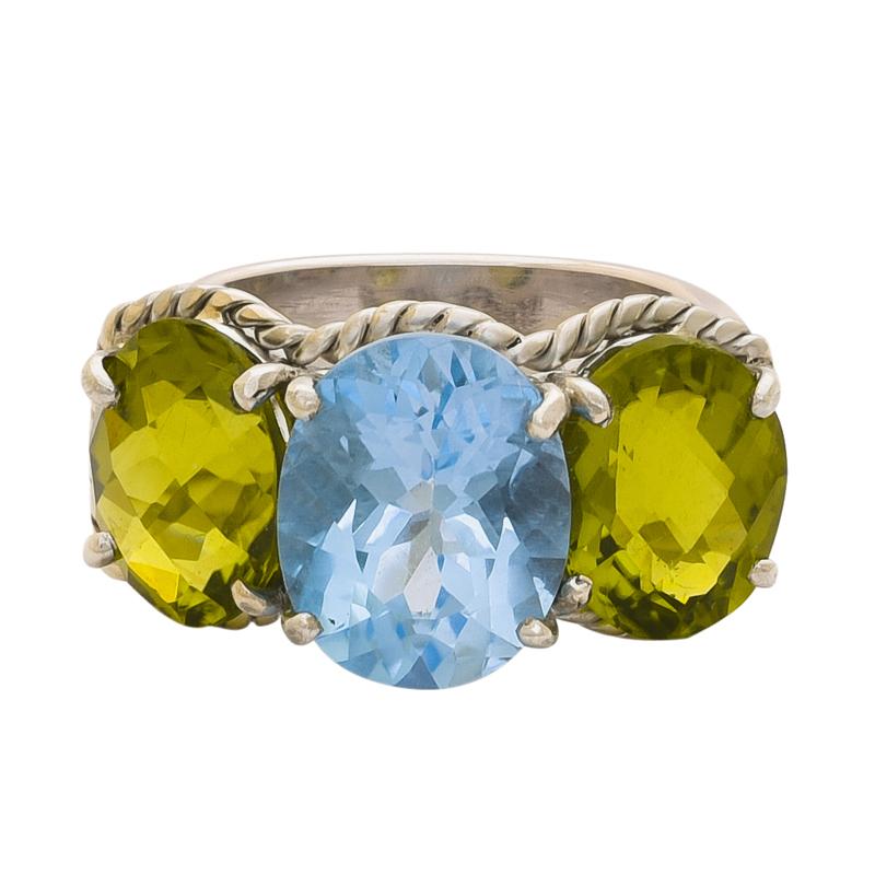 Ring- Blue Topaz and Peridot (151QS) | Singhvi Jewels