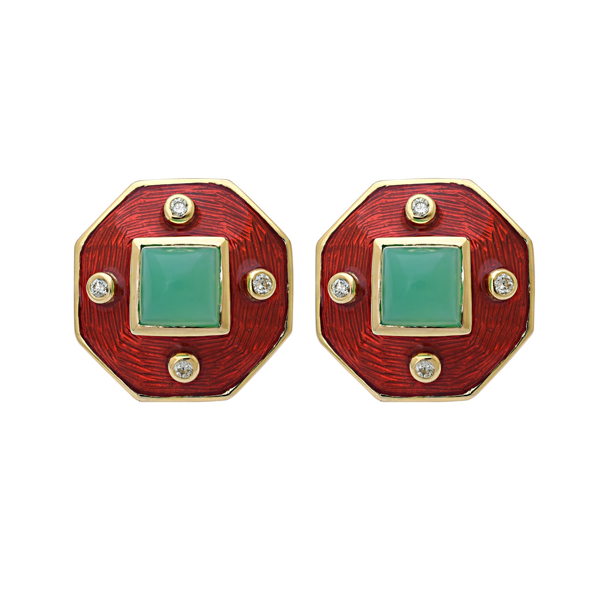 Earrings- Chrysoprase And Diamond (Enamel) (11LM) | Singhvi Jewels