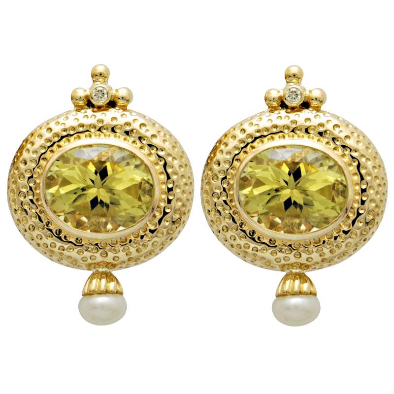 Earrings-Lemon Quartz, Pearl and Diamond (1623I) | Singhvi Jewels