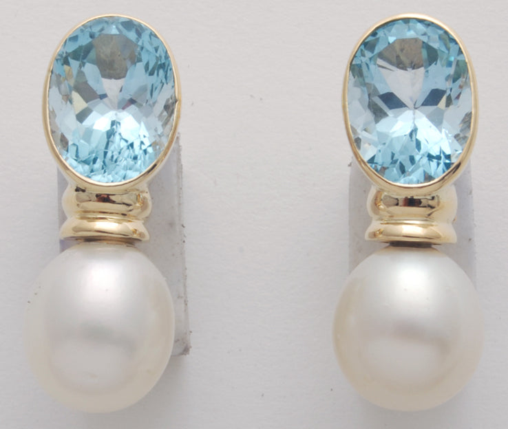 Repair - Earrings - Blue Topaz and Pearl in 18K gold (1636B) | Singhvi Jewels