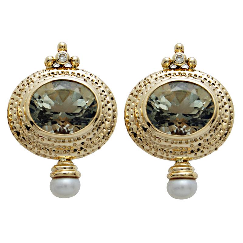 Earrings-Green Quartz, Pearl and Diamond (1644C) | Singhvi Jewels