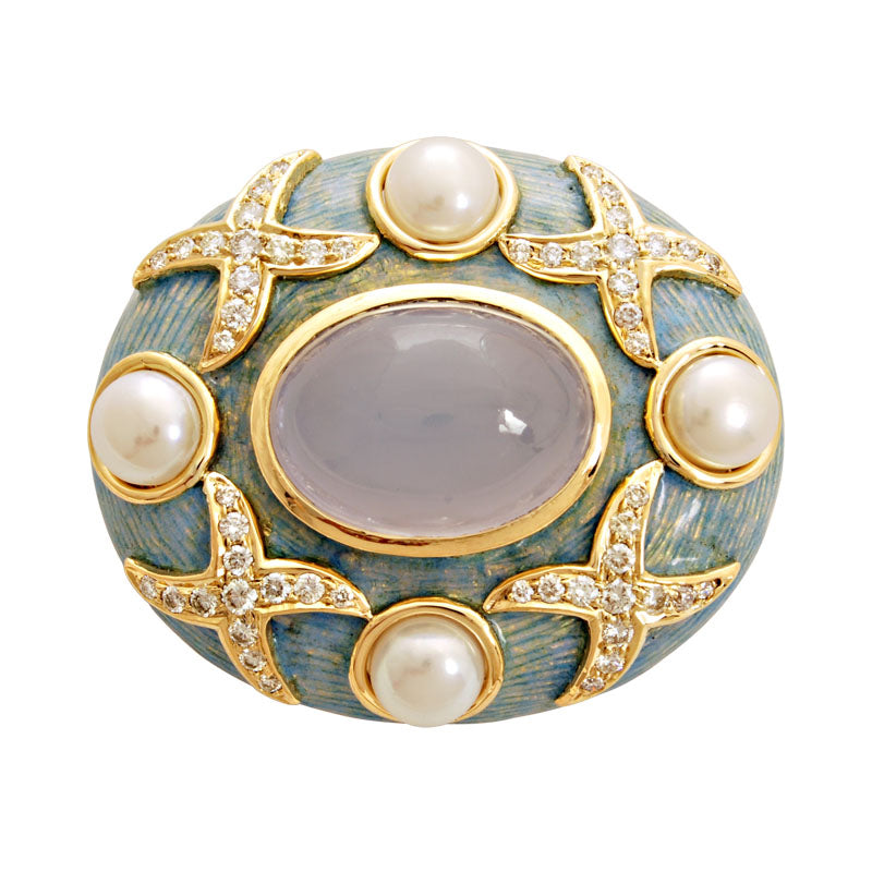 Brooch-Chalcedony, Pearl and Diamond (Enamel) | Singhvi Jewels
