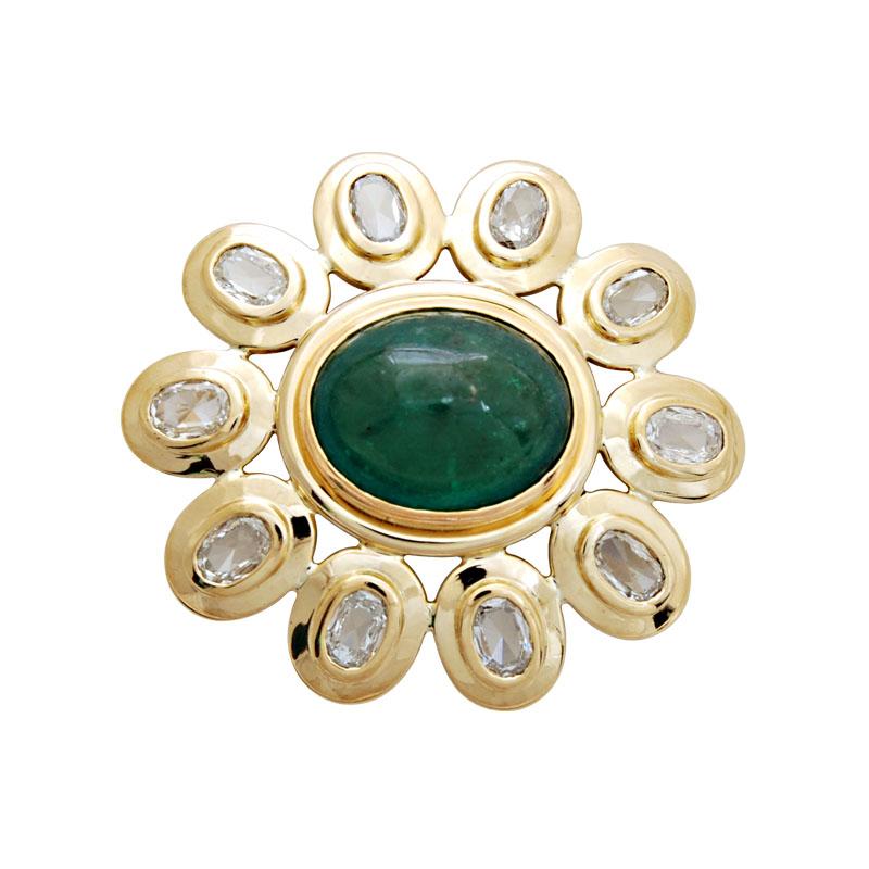 Brooch-Emerald and Diamond (1696C) | Singhvi Jewels