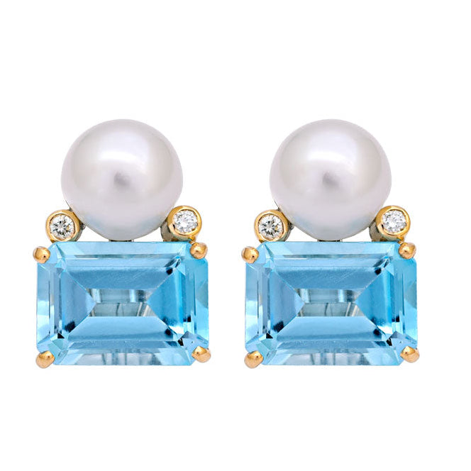 Earrings - Blue Topaz, South Sea Pearl and Diamond | Singhvi Jewels