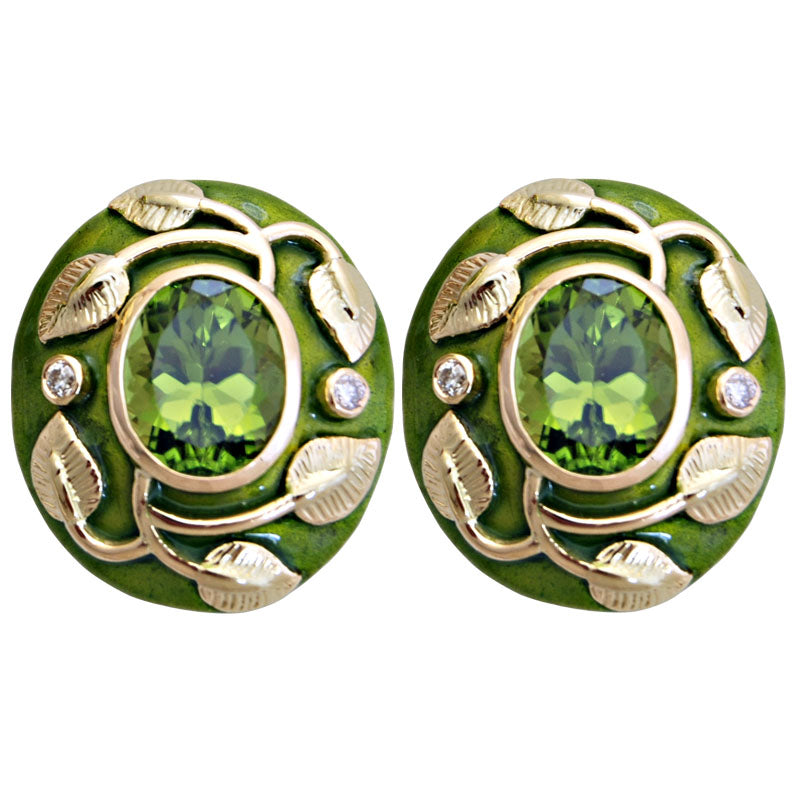 Earrings - Peridot and Diamond (Enamel) | Singhvi Jewels