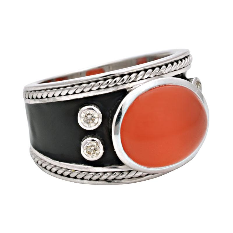 Ring-Cornelian and Diamond (Enamel) (177QS) | Singhvi Jewels