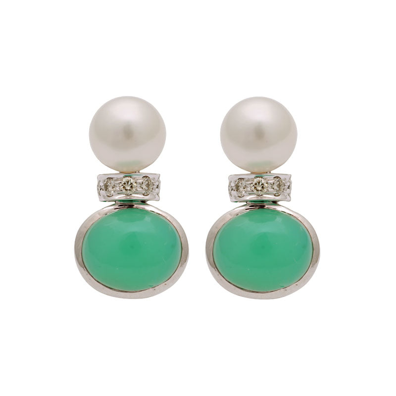 Earrings - Chrysoprase, South Sea Pearl and Diamond | Singhvi Jewels