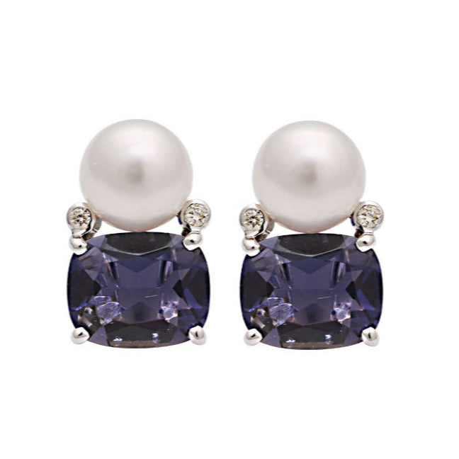 Earrings - Iolite, South Sea Pearl and Diamond | Singhvi Jewels