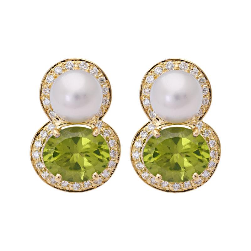 Earrings- Peridot, South Sea Pearl and Diamond (18HM) | Singhvi Jewels